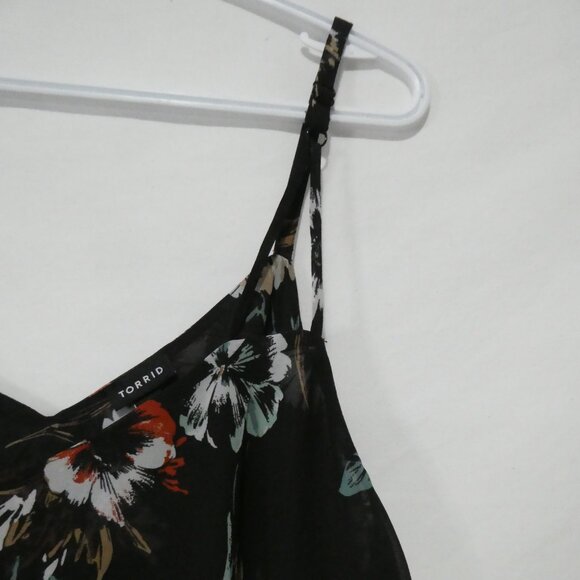 TORRID | size 2 | Black Floral Cami Top With Spaghetti Straps - Picture 5 of 15